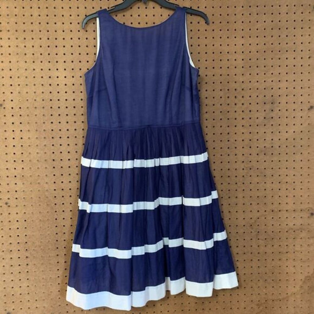 Talbots Navy & White Striped Sleeveless Midi Dress